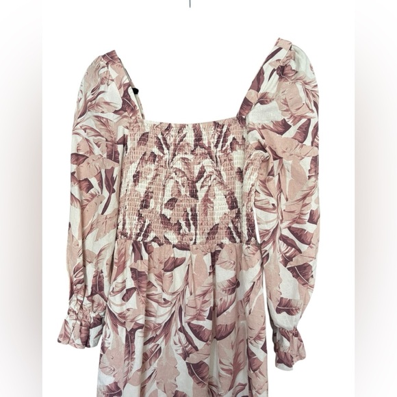House of Harlow 1960 Linen Blend Puff Sleeve Square Neck Smocked Midi Dress XS - Picture 5 of 7